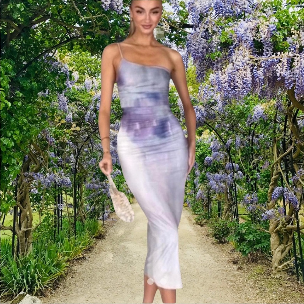 Zara Lavender Ombre One-Shoulder Slip Midi Dress